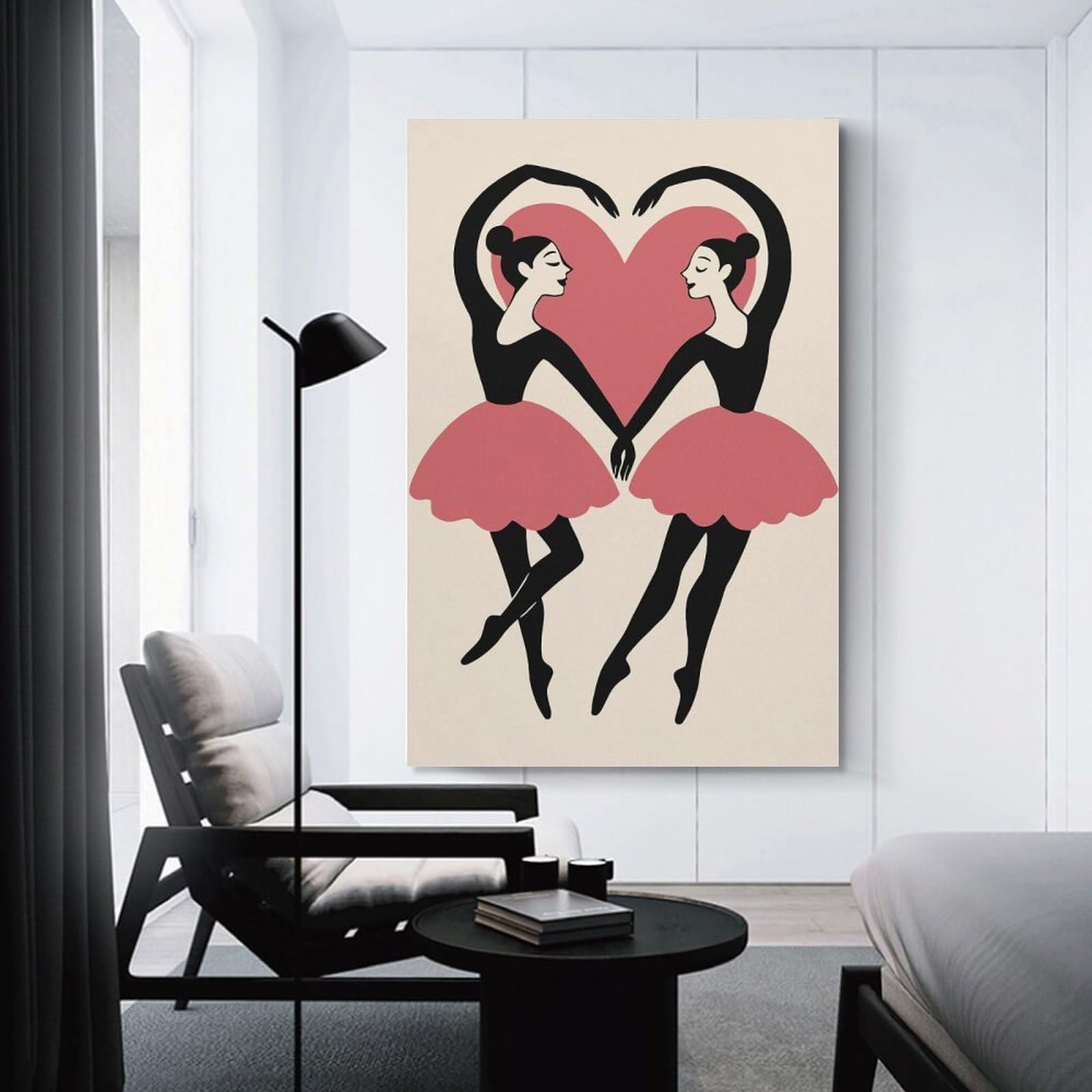 Junmoney Canvas Wall Art Ballet Dancers Forming A Heart, 12x18inch(30x45cm), for Living Room, Lounge Or Sitting Room, Canvas Styling for A Polished Room Look