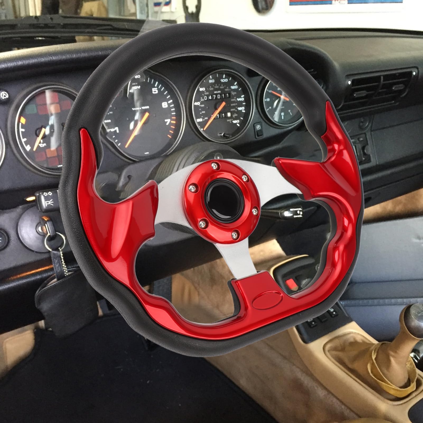 13-Zoll-Sportlenkrad Im Rennstil mit Verbessertem Grip, für Pumaterial, Leichtgängiger Handhabung, Einfacher Installation, Geeignet für die Meisten Fahrzeuge und Rennwagen, für (Rot)