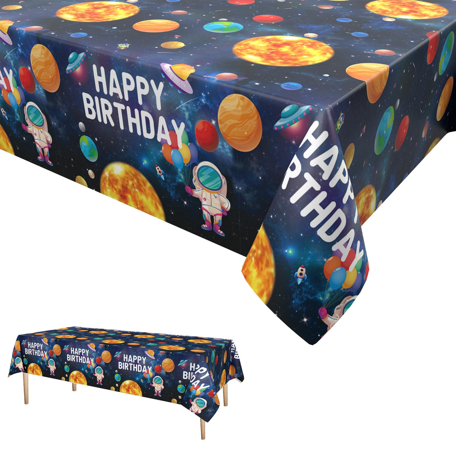 GRESATEK Space Birthday Table Cloth,Astronaut Planet Party Table Cover Plastic Tablecloth Universe Table Decorations for Boys Girls Birthday Party Supplies 137x274cm