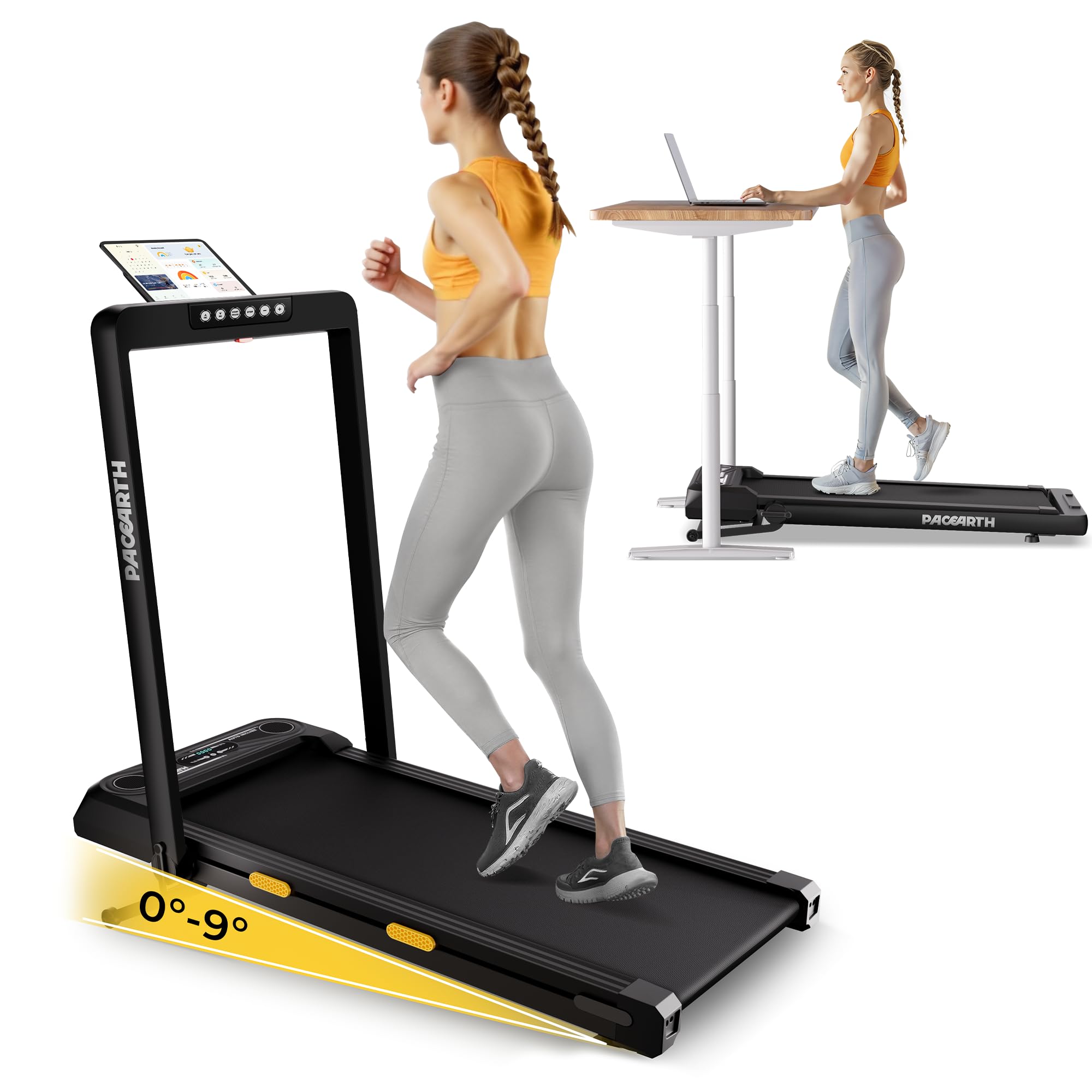 PACEARTH Walking Pad Treadmill 3 in 1 Under Desk Foldable Treadmill 7.6mph 15% 9-Level Auto Incline Pause/Start Remote Control 2.5HP Powerful Quiet 265Lbs Weight Capacity for Home Office Workout