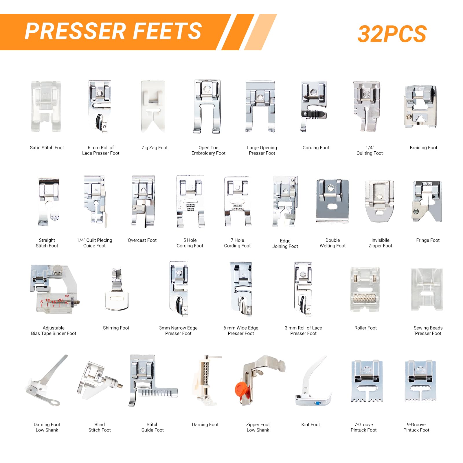 Kit 32 Pieds-de-biche Universels Pour Machine à Coudre - Accessoires Multifonctions Brother Singer