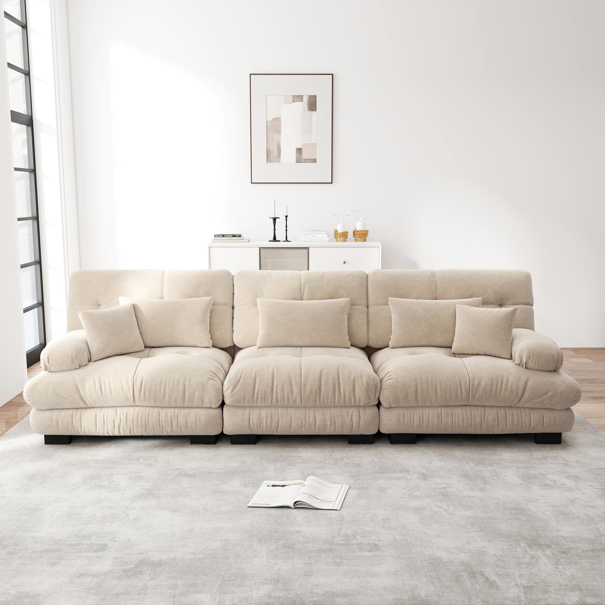 Divano angolare modulare a 3 posti in ciniglia divano letto imbottito confortevole per soggiorno, appartamento studio, ufficio ciniglia marrone chiaro