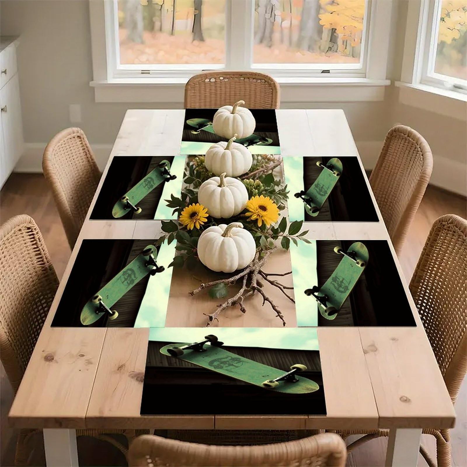 Skateboard Placemats Heat-Resistant Washable Place Mats Anti Slip Dining Table Place Mats Wipeable Dining Table Mats Kitchen Decoration Placemats 17.7’’×11.8’’