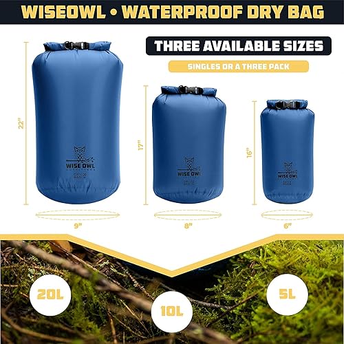 Miniatura 3 de Wise Owl Outfitters Bolsa seca impermeable Totalmente sumergible 1 paquete o 3 bolsas ultraligeras herméticas impermeables Tamaños 5L, 10L y 20L