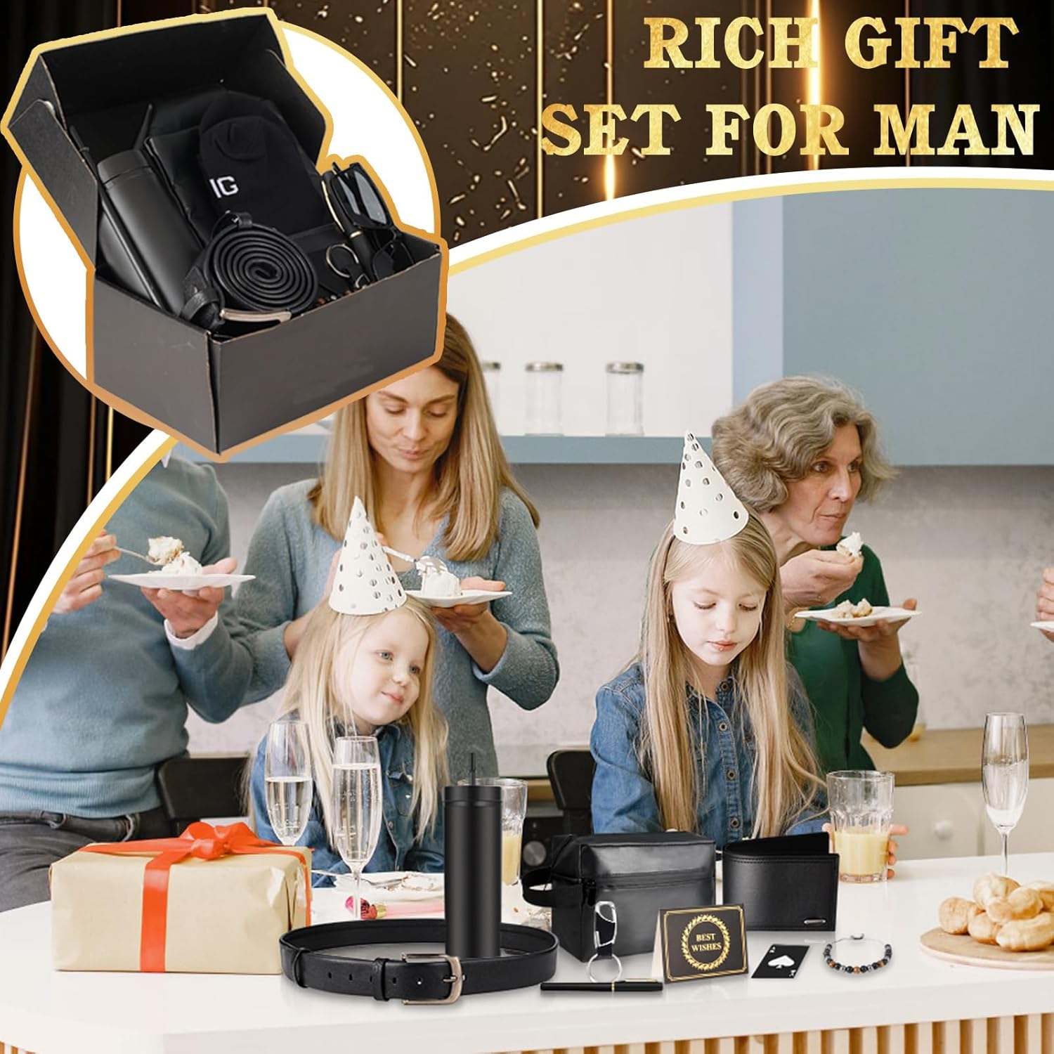 Gifts Box for Men Dad Gifts Basket Set for Fathers 16 oz Tumblers Wallet Toiletry Bag Bottle Opener Sunglasses Bracelet Socks Pen Keychain Personalized Birthday Gift for Dad Husband Boyfriend - Image 6