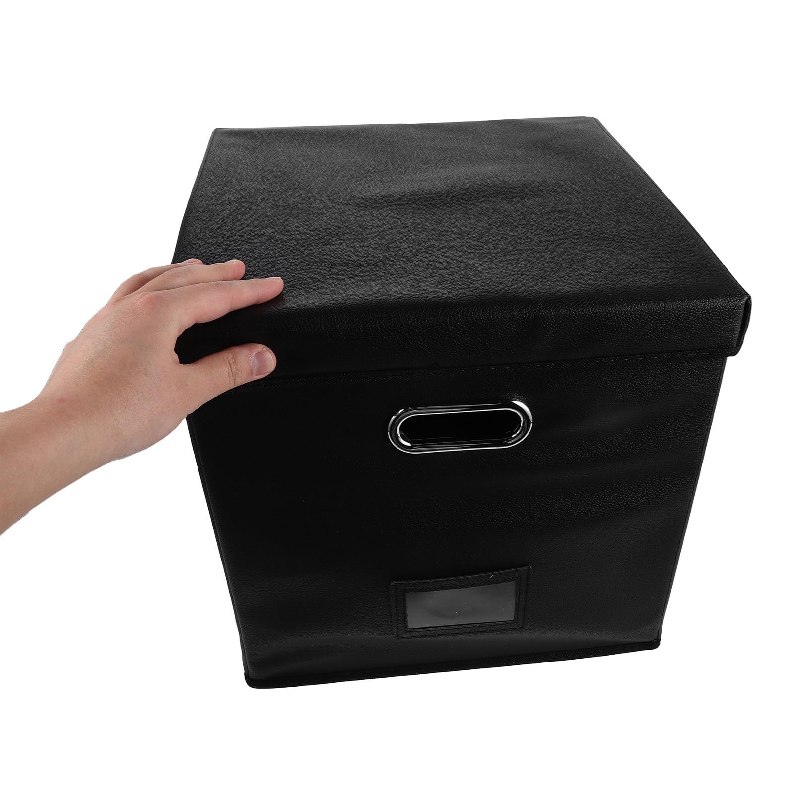 Uonlytech Porta Dischi Vinile Nero con Manico Resistente All'acqua in Pu e Lega, Contenitore Portatile per Album Vinile, Organizer Compatto per Raccolta Musicale