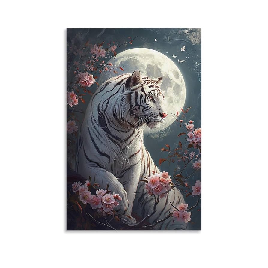 Amazon.co.jp: 絵画 遠くを見つめる獰猛なホワイトタイガー