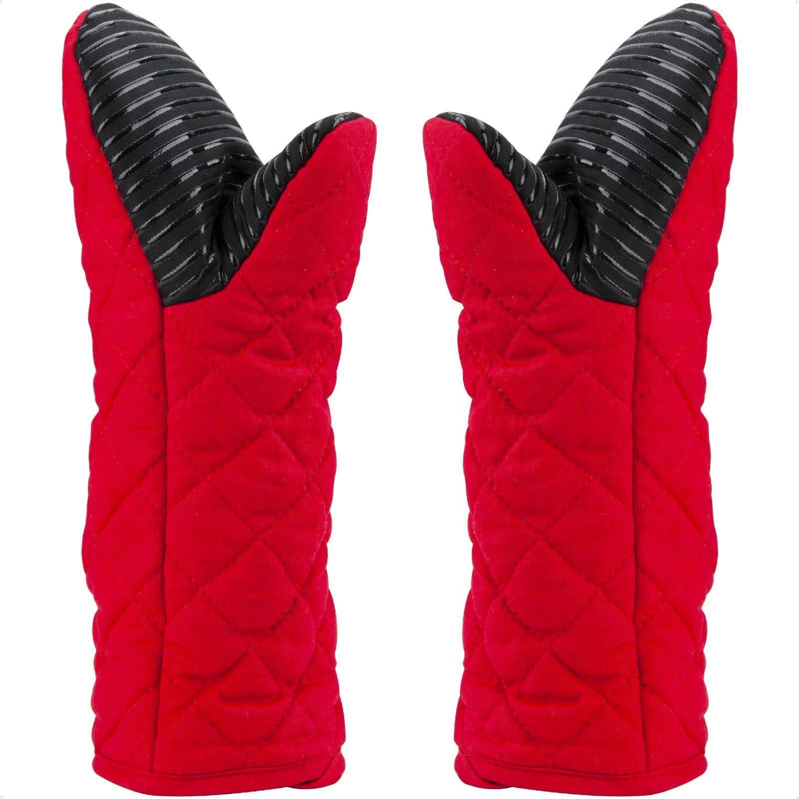 Puppet Oven Mitts Red Cotton Silicone Non-Slip Long Sleeve Arm Soft,Oven Gloves for Women Mum Hot 500℉ Heat Resistant Hand Safe Microwave Home Kitchen Chef Cooking Baking Cookie 13" 2 Pack