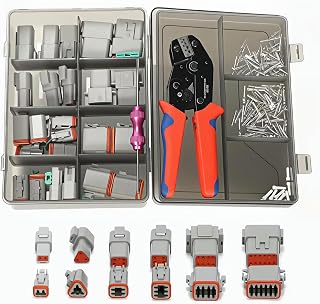 212PCS 12 Kits DT Connector with Crimping Tool & Terminal Removal Tool for Deutsch Connector Kit, 2 3 4 6 8 12 Pin Automotive Electrical Connectors & Size 16 Stamped Contacts for Car Marine Wiring