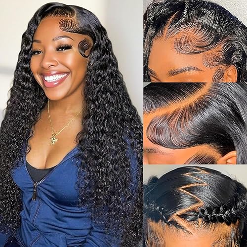 Miniatura 17 de Pelucas de encaje frontal de 13 x 4, cabello humano con cabello de bebé para mujeres negras, 220 % de densidad, encaje frontal transparente HD, onda