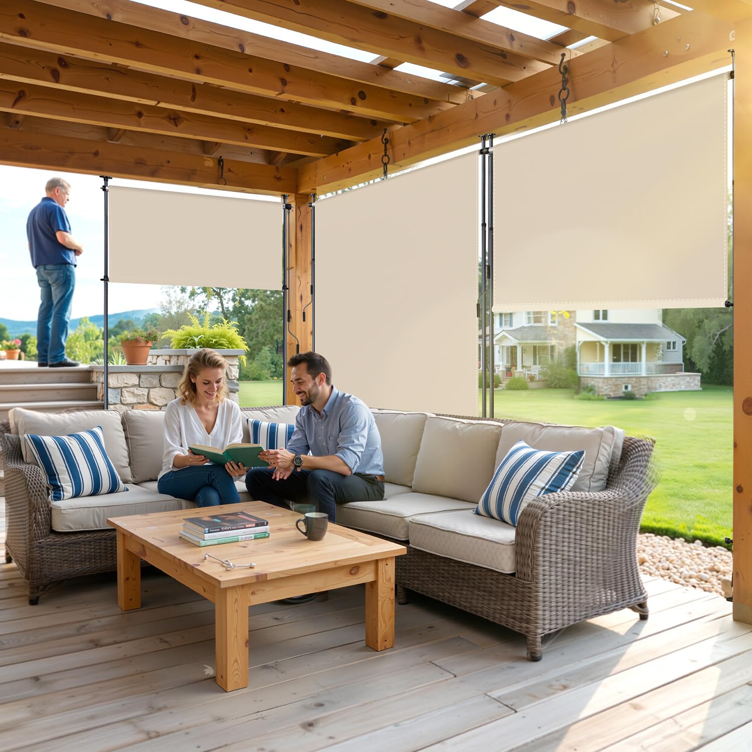 Tenda da sole verticale per esterni 200x270 cm allungabile con morsetto e manovella beige