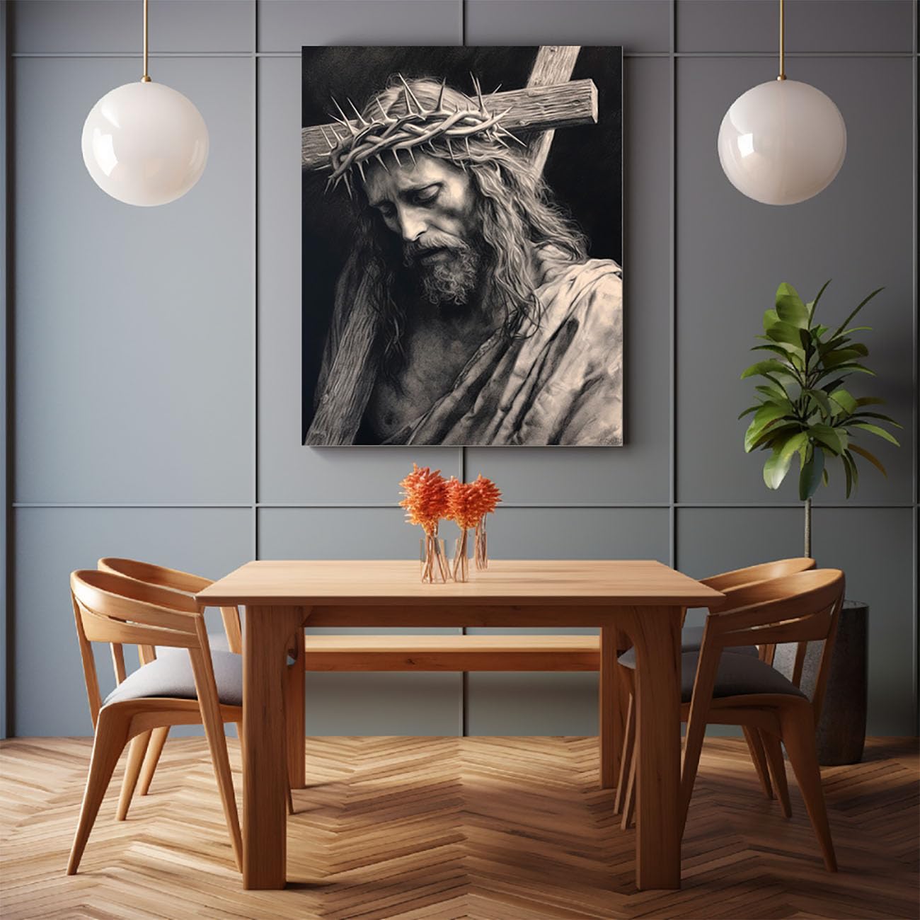 WIKEO Wall Art Canvas Painting of Jezus Picture Graffiti Jezus White Black Salon Home Religia Wall Painting Decoration Jezus God Picture Poster (Black 5-40x60cm Framed