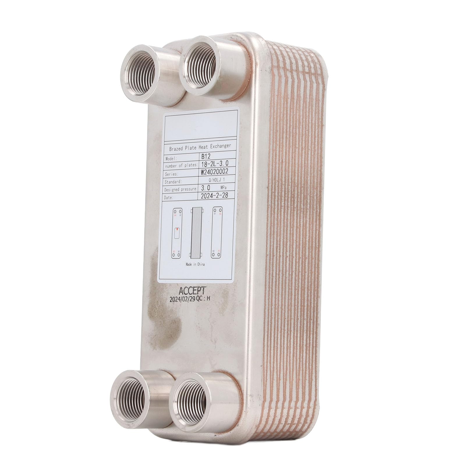 Akozon Intercambiador de Calor de Placas Soldadas EATB12 18 2L Enfriador de Acero Inoxidable 304 de Cobre Enfriamiento Eficiente de Cerveza - Herramientas y Mejoras para el Hogar