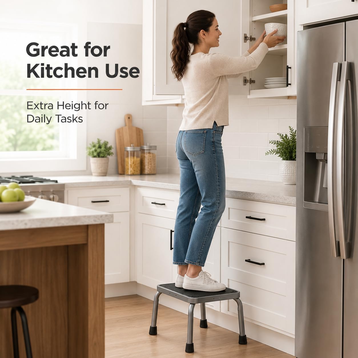 Sattiyrch Step Stool for Adults, Wide Non-Slip Metal Step Stool