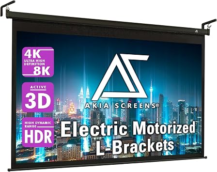 Akia Screens 125 inch Motorized Projector Screen 169 Programmable Vertical Drop Position Ceiling Mount or Wall Mount Retractable Projection Screen with 10 inch Bracket, AK-MOTORIZE125H2 and AK-ZLB10B