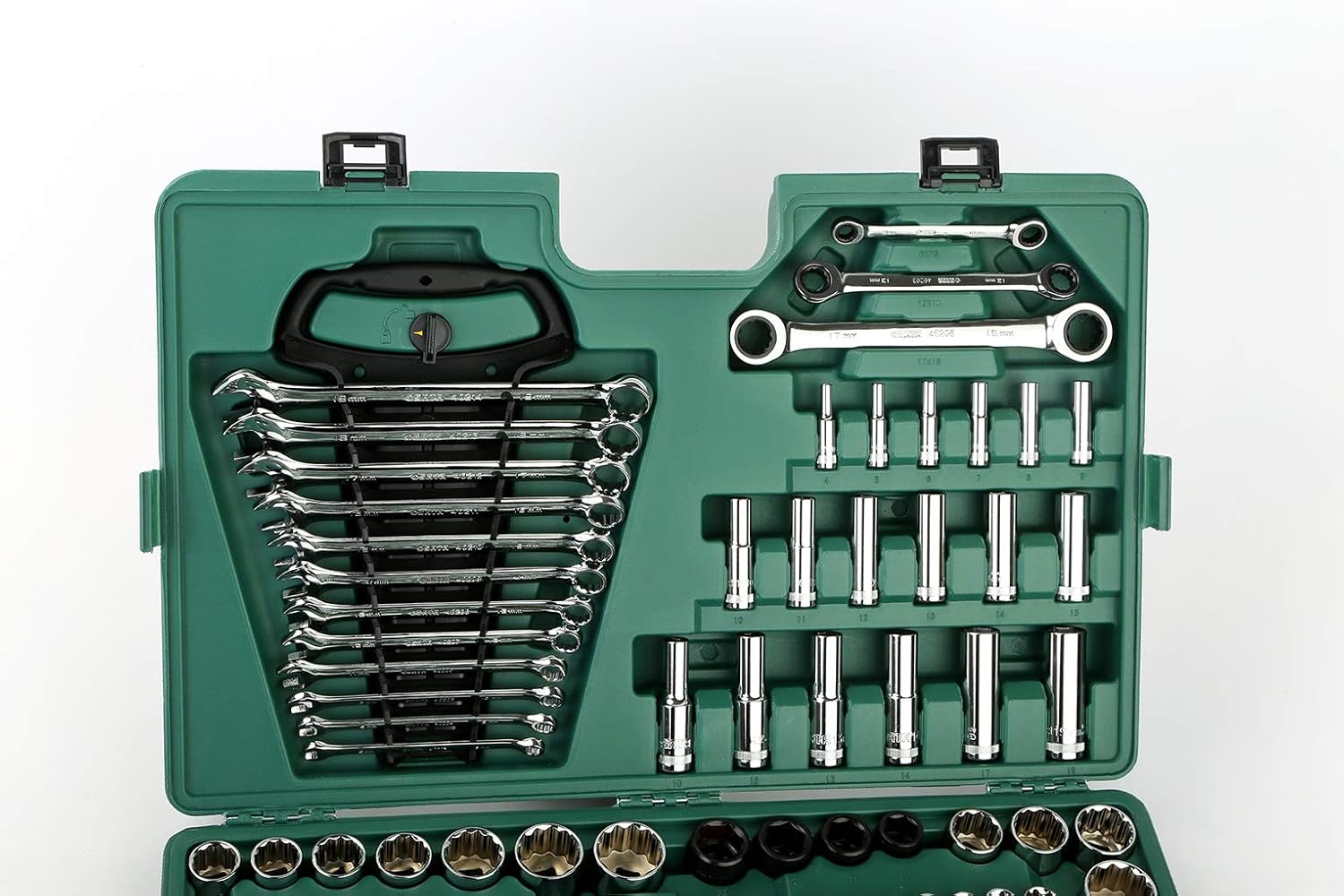 Prоmо 40% оƒƒ SATA ST09510SJ 150-Piece Metric/SAE Socket Wrench Set, 1/4”, 3/8” and 1/2” Drive, 6 and 12 Point, Polished, in Storage Case, Green