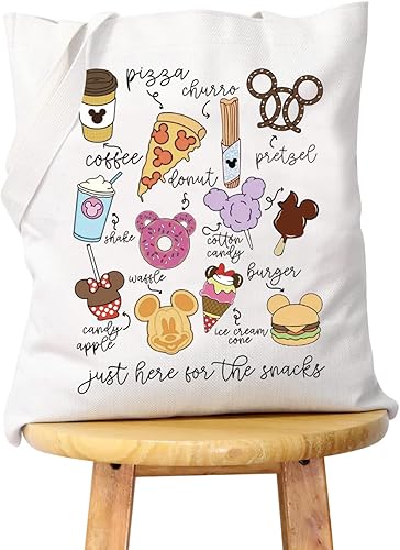 WCGXKO Magic Kingdom Lover Gift Family Vacation Gift Just Here For The Snacks Shopping Bag Tote Bag