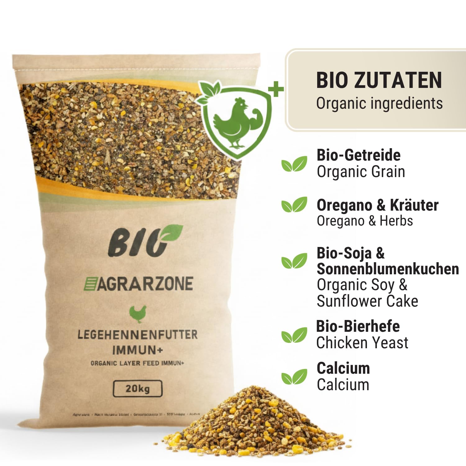 Agrarzone Organiczna karma dla kur Immun Plus z oregano 20 kg - pokarm premium dla kur niosek dla silnego układu odpornościowego i dobrego składania jaj
