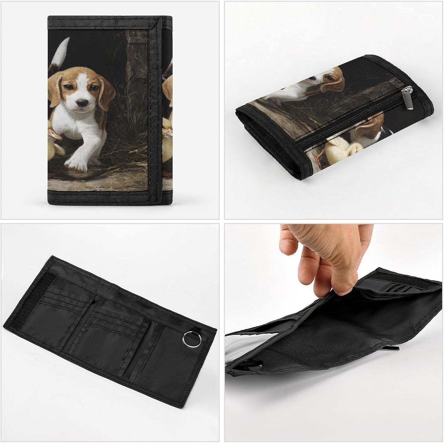 Beagle Dogs And Yellow Duck Trifold Slim Wallet Front Pocket With Money Clip And ID Credit Card Slots For Travel Work
