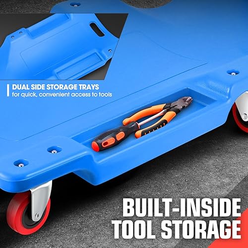 Miniatura 3 de DNA MOTORING TOOLS-00239 - Enredadera automotriz con rodillos de perfil bajo de 48 pulgadas con reposacabezas acolchado, color azul