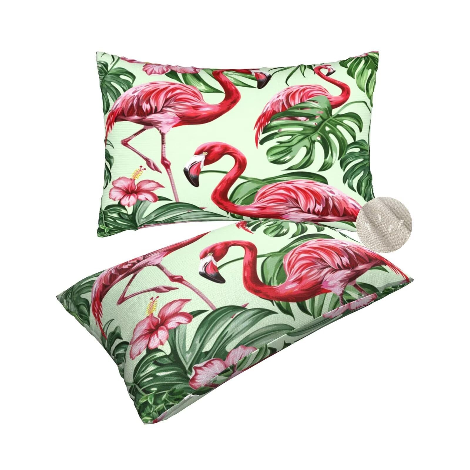 Housses de coussin flamants roses pour canapé de salon ambiance tropicale chaleureuse 50x80