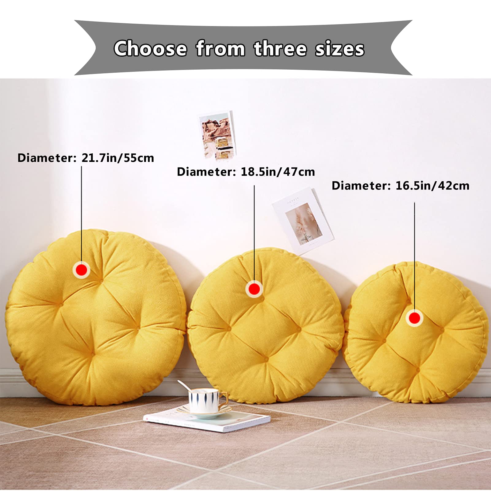 Papasan Footstool Cushion, Papasan Round Chair Cushions, Futon Seat Cushion, Overstuffed Round Tatami Indoor Outdoor Seat Pads Chair Pad, Without Chair,Black,16.5*16.5 in