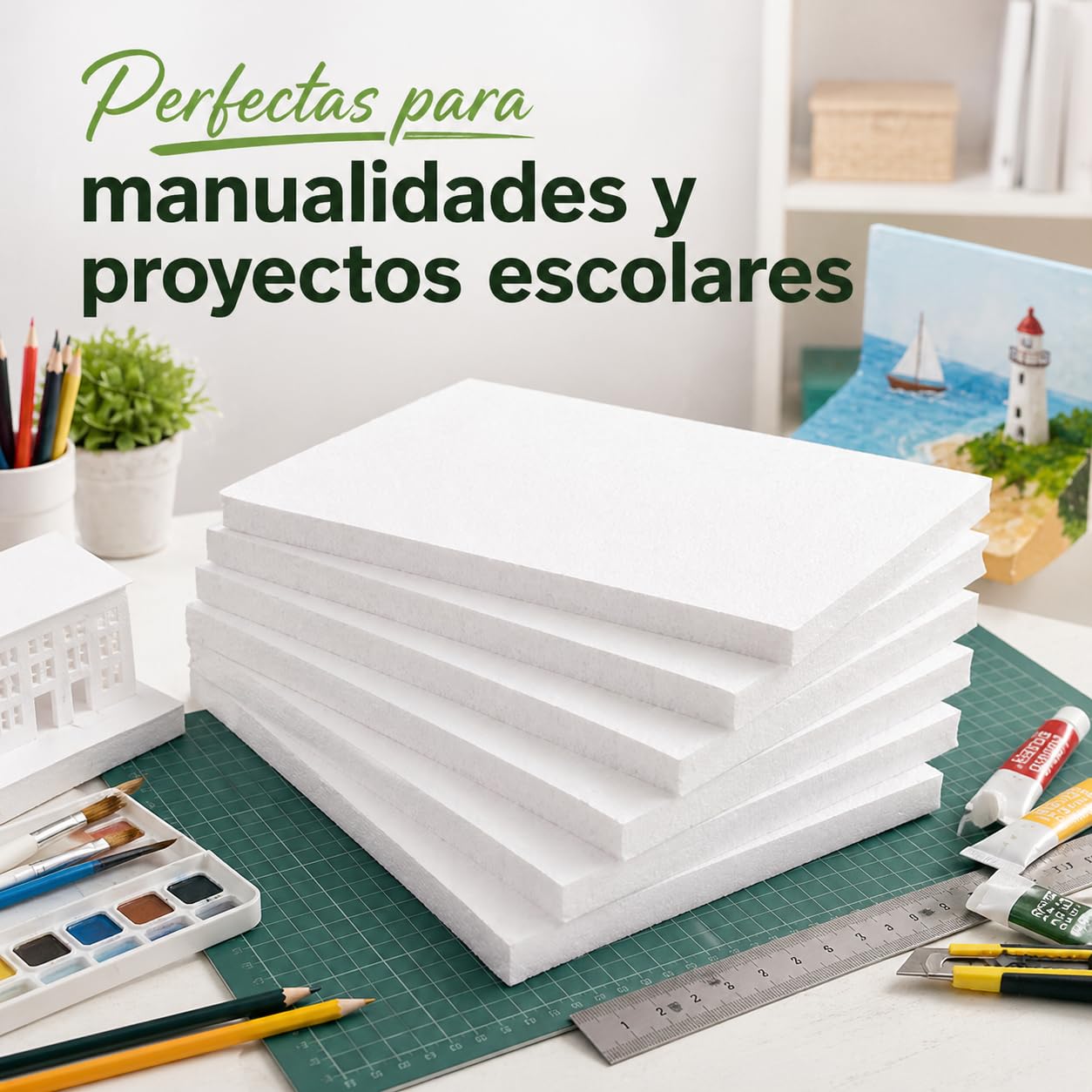 Planchas de Poliestireno Blanco (6 Unidades, 27x37x3 cm) - Laminas Ligeras y Lisas para Manualidades, Fabricadas en España"