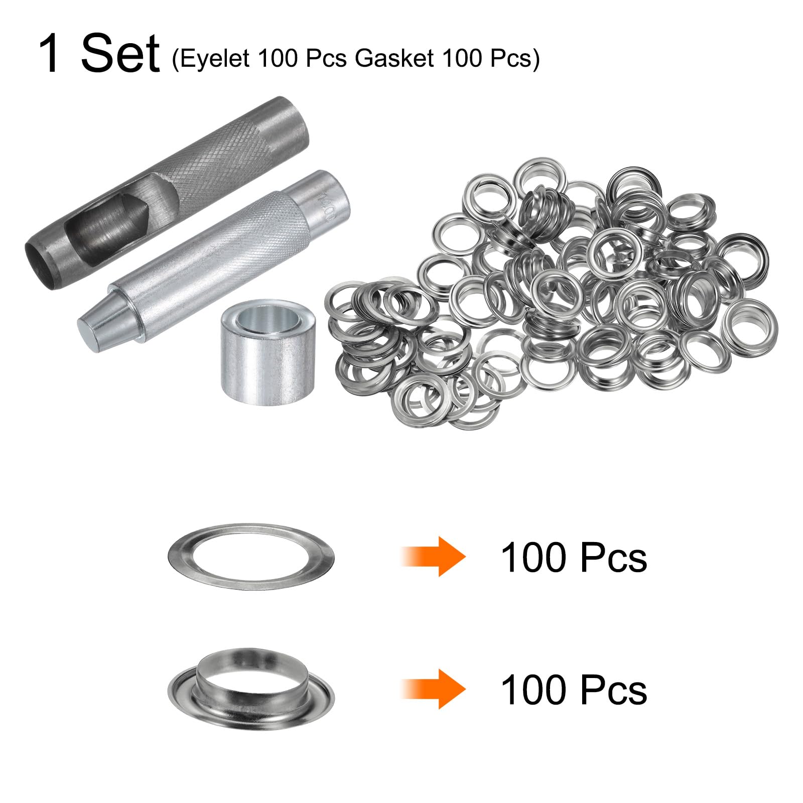 QUARKZMAN 100Pcs Kit d'Outils pour Œillets en Cuivre de 17 mm avec Poinçon Creux, Outils de Pose d'Œillets pour Vêtements en Cuir, Tissu, Ceinture, Couleur Argentée