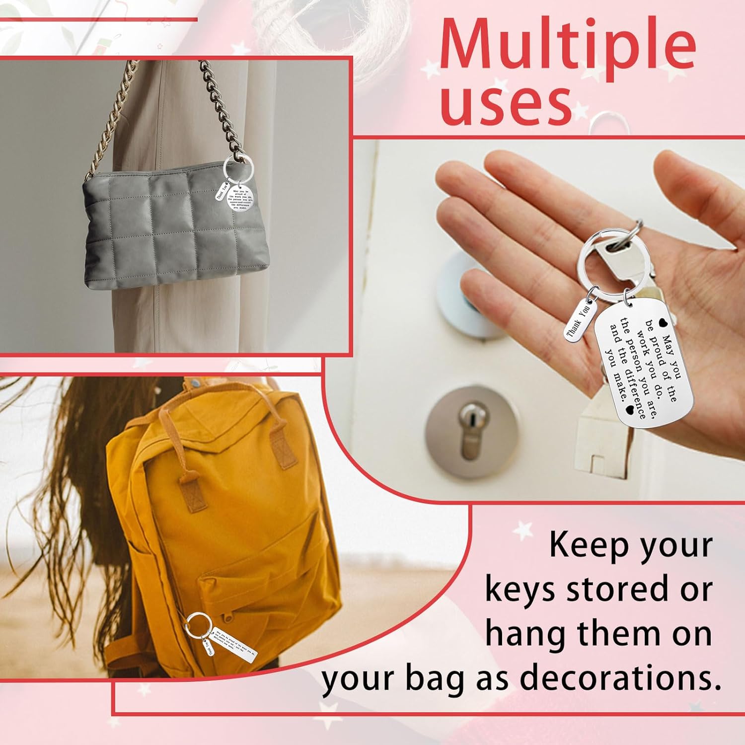 180 Pcs Valentine's Day Employee Appreciation Gift Appreciation Keychain Favor for Coworker 60 Pcs 3 Styles Inspirational Thank You Keychain for Employee Teacher Nurse Valentine's Day Favor - Image 5