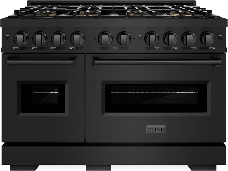 ZLINE 48 in. Classic Gas Range with 8 Burner DuoPro Cooktop & Dual Ovens in Black Stainless Steel