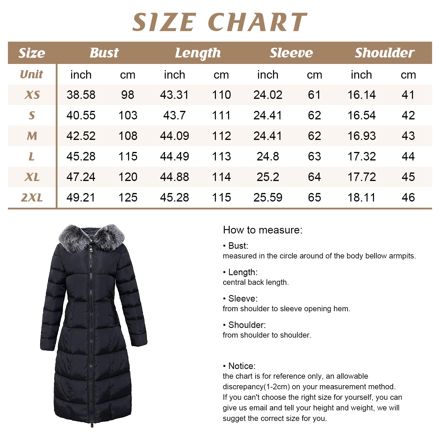 chouyatou Women's Winter Windproof Padded Long Down Alternative Coat