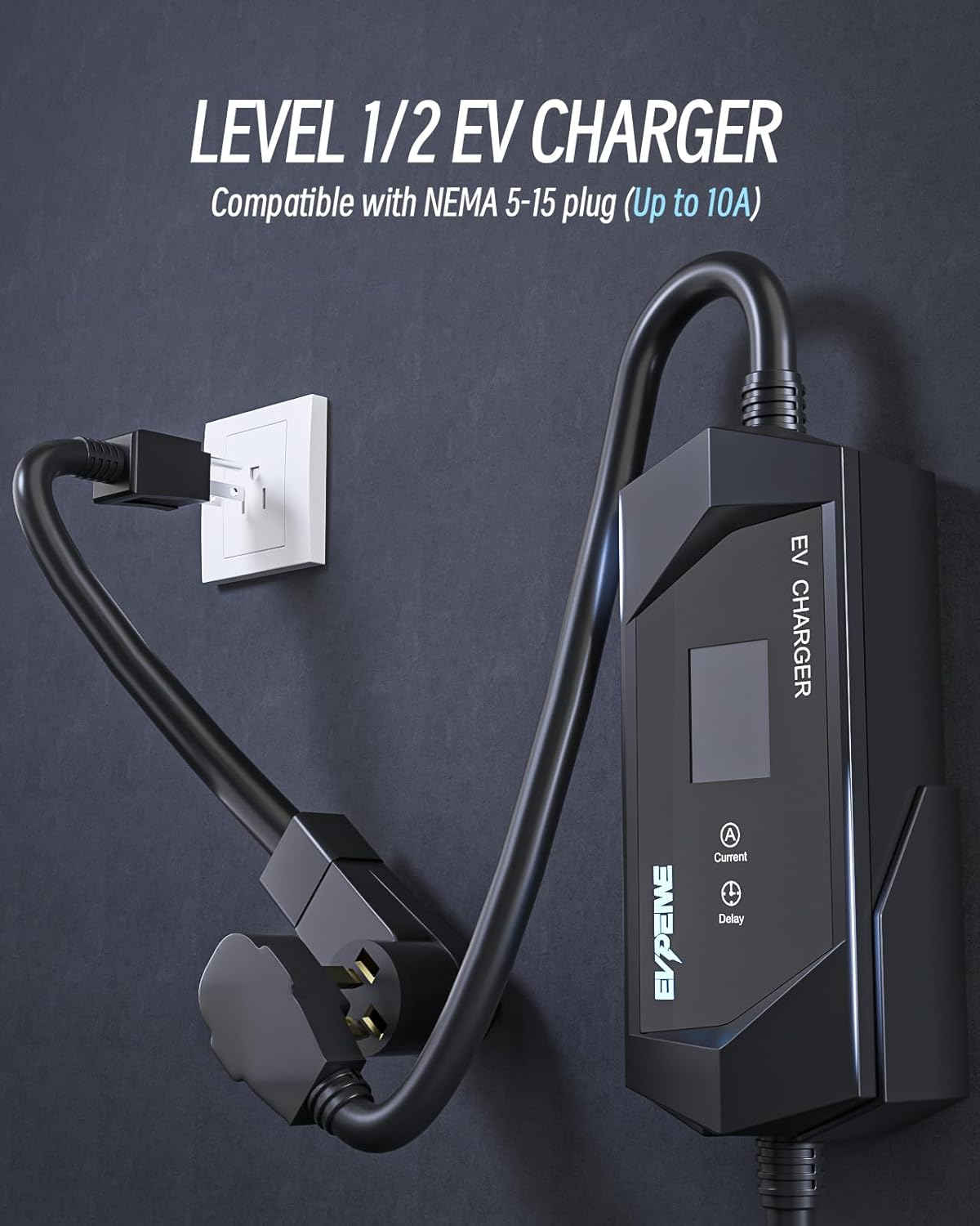 Level 1/2 EV Charger for Tesla, 32A Electric Vehicle Charger for Tesla with NEMA 14-50 Plug & 5-15 Adapter, 25ft Home Portable NACS Wall Charger Compatible with Model 3/Y/X/S/Cybertruck