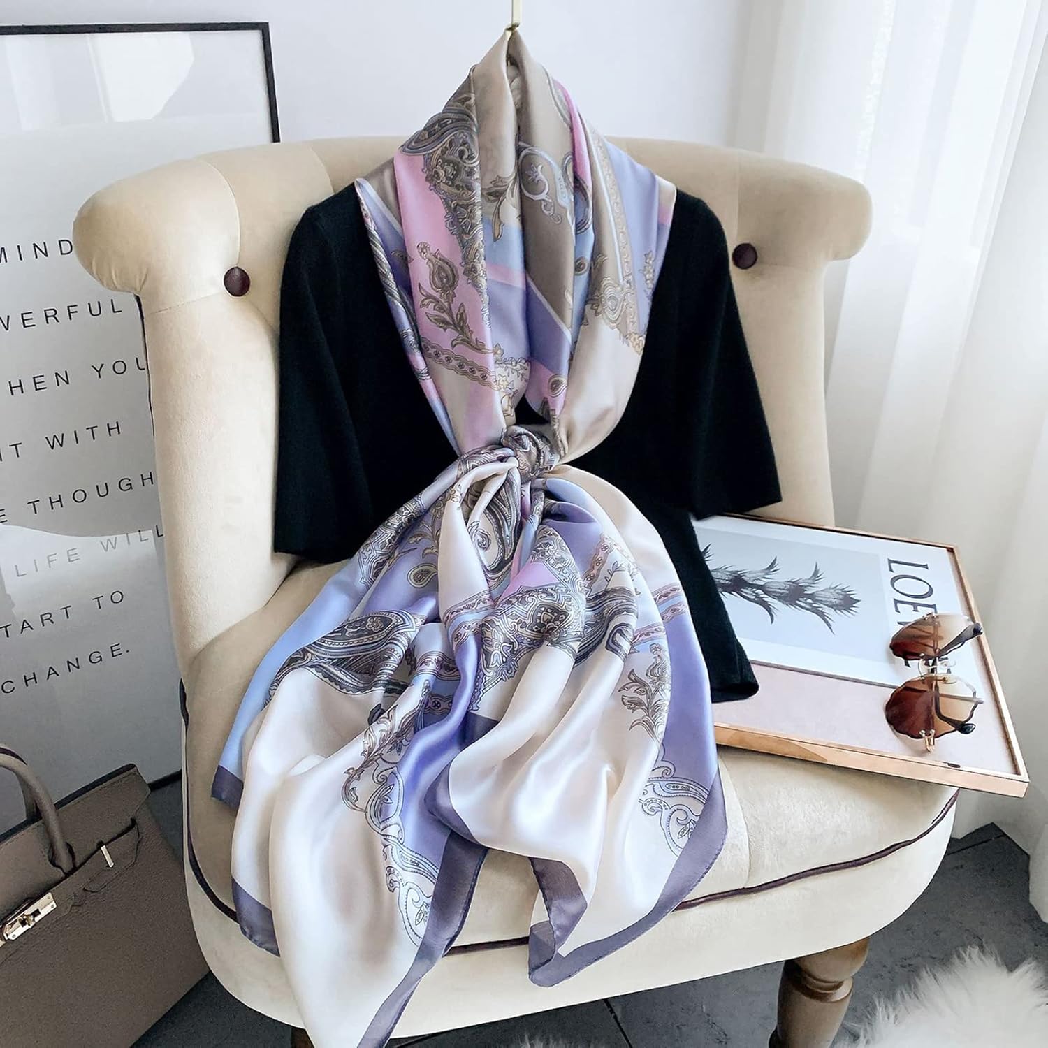 Fashion Scarves Scarf 100% Silk Feeling Scarf Silk Like Scarves Long Lightweight Sunscreen Shawls for Women - Image 4