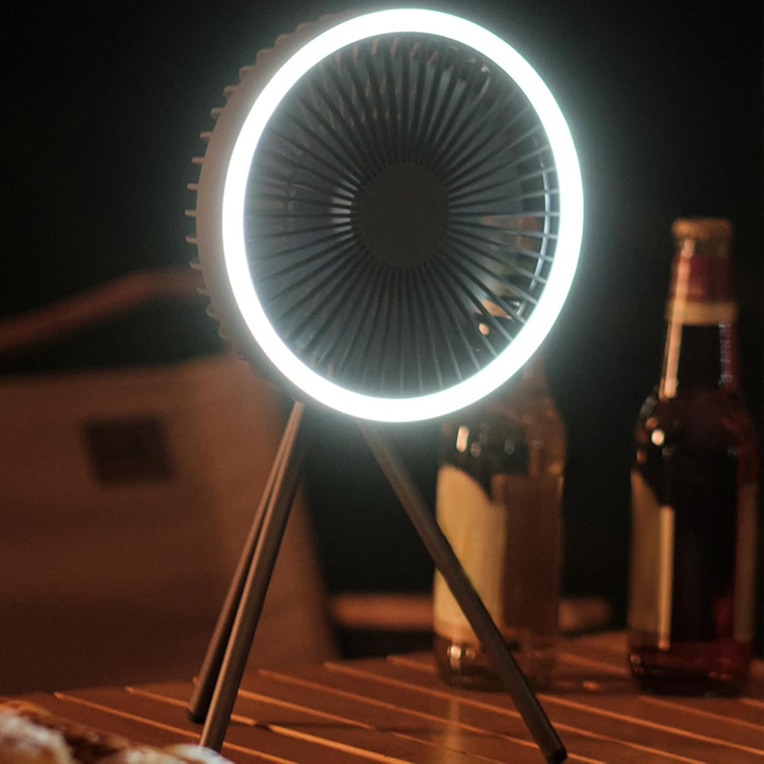Outdoor Camping Fan with Tripod, 3 Speed Rechargeable Portable Hanging Fan with LED Light, Timer, Power Bank Function, Air Circulator for Camping, Indoor, Outdoor