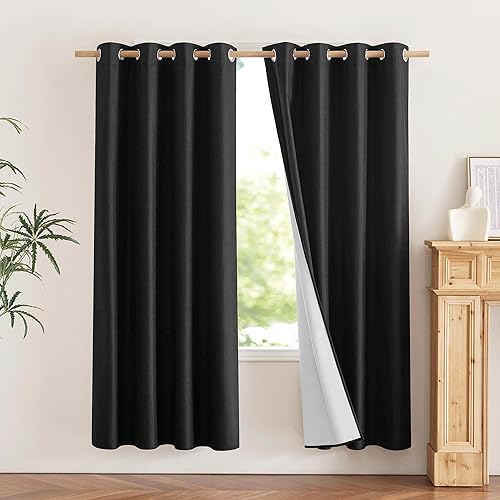 NICETOWN Cortinas térmicas de lino abierto vintage, cortinas térmicas de lino 100% opacas de 72 pulgadas de largo para comedor, cortinas de