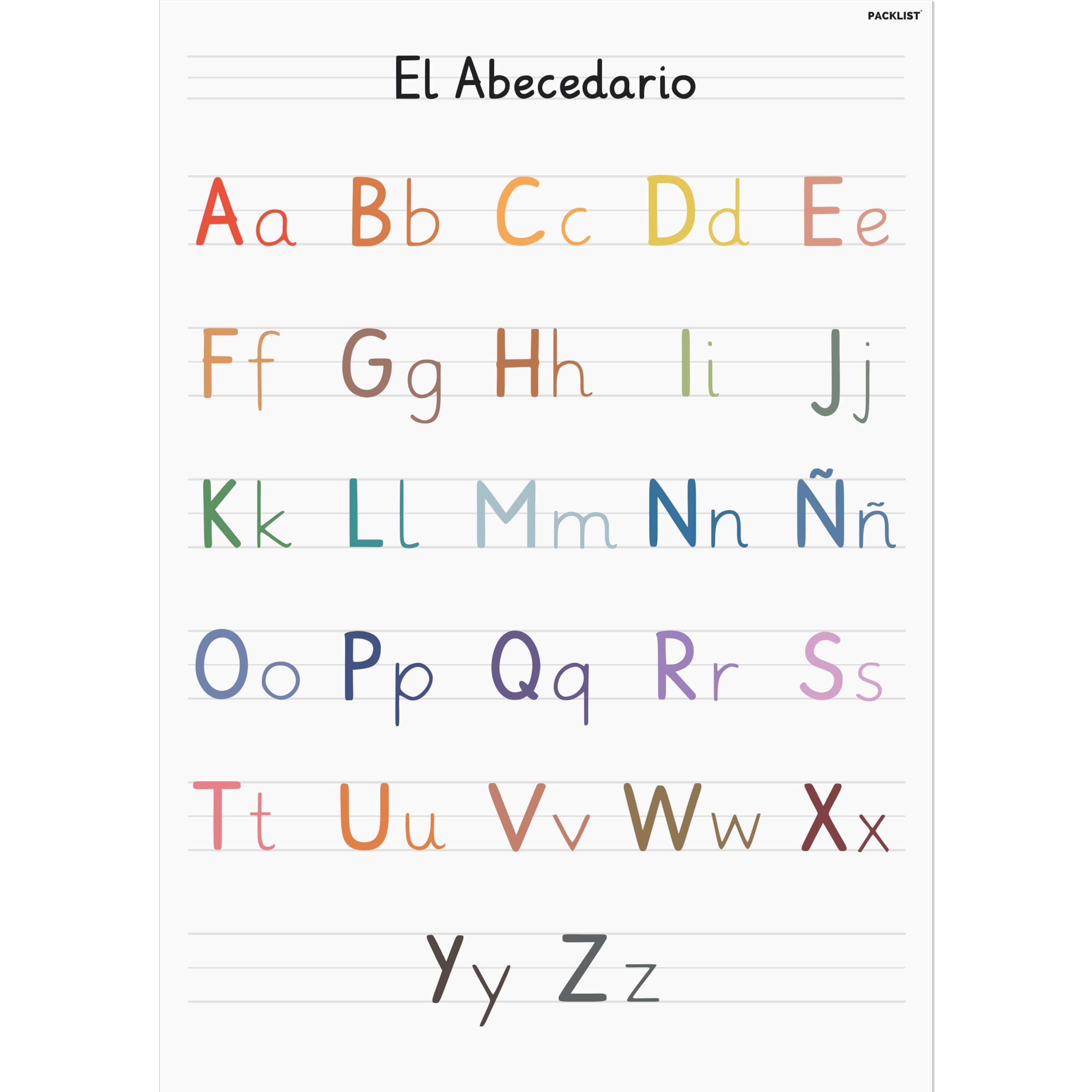 PACKLIST® The Alphabet for Children in Spanish, Alphabet Poster with Large and Fun Letters for Easy Learning