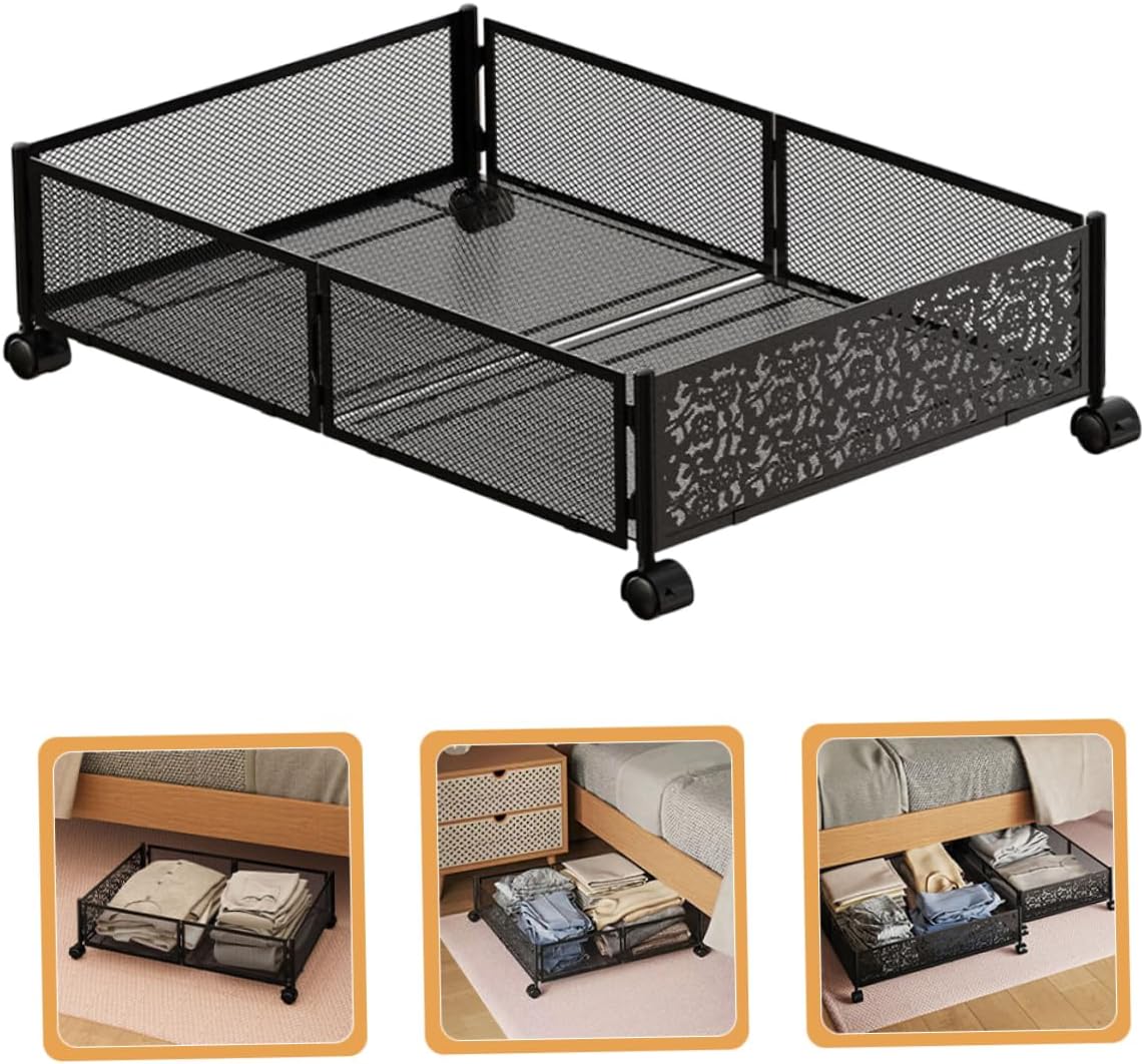 Zerodeko Bed Organizer Stainless Steel Storage Rack Smooth-rolling Wheels for Seasonal Clothing Shoes Blankets and Toys Space-saving for Home Organization