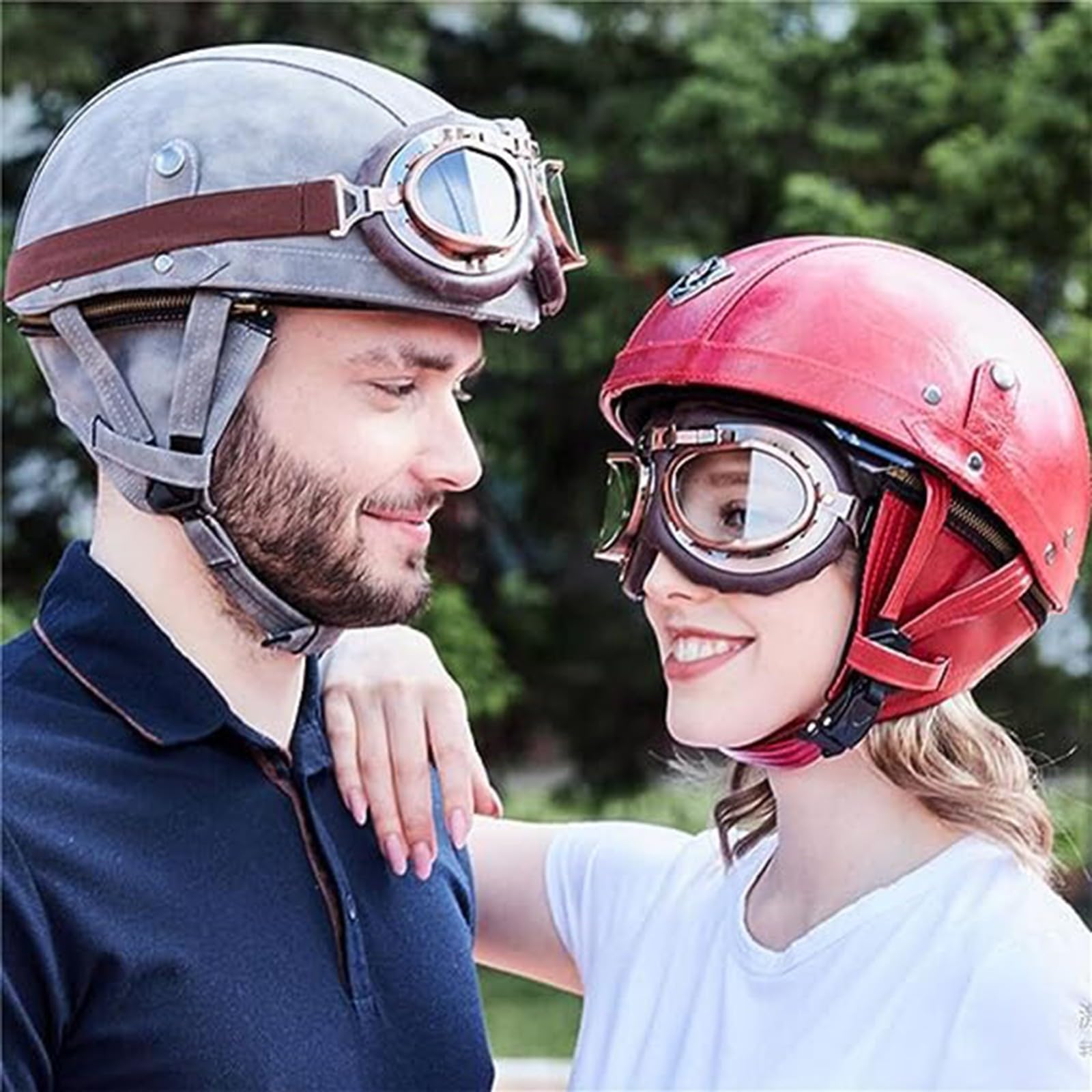 Niemiecki skórzany kask motocyklowy retro otwarty kask z goglami Cruise Scooter Motorower Chopper Jet Zatwierdzony przez ECE dla dorosłych mężczyzn i kobiet