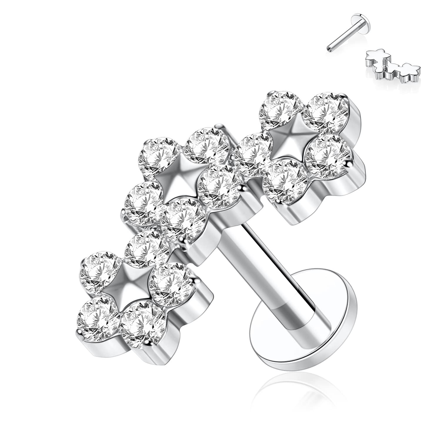 hengkaixuan 16G Titanium Labret Studs - Internally Threaded Flatback - Unisex - Silver - Piercing Jewellery — view 12