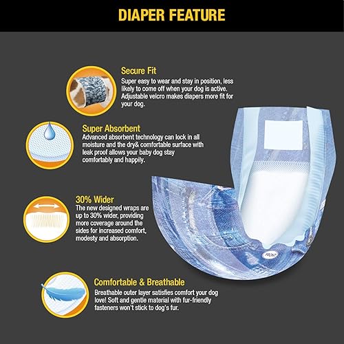 Miniatura 4 de Dono Pañales desechables para perros machos, 48 unidades más anchas, bandas para el vientre masculino, superabsorbentes, ajuste a prueba de fugas,