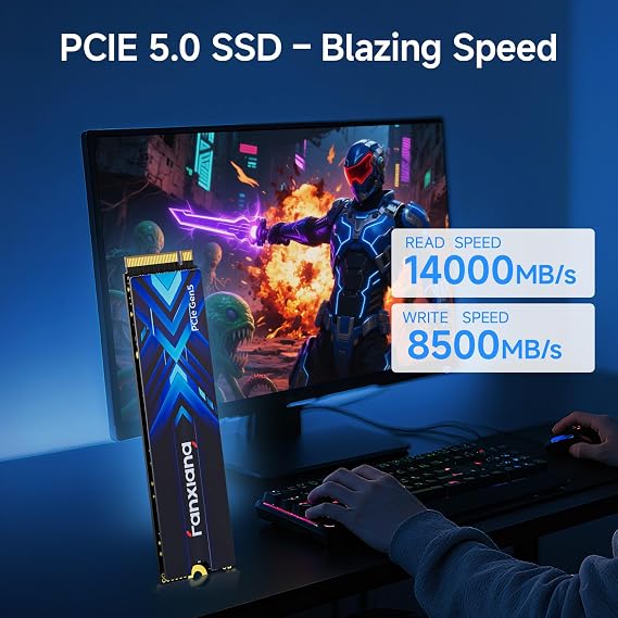 fanxiang 1TB PCIe 5.0 x4 NVMe M.2 SSD,Up to 14000 MB/s,DRAM Cache and SLC NAND,High Performance Solid State Drive for AI Applications, Gaming, PC, Laptop