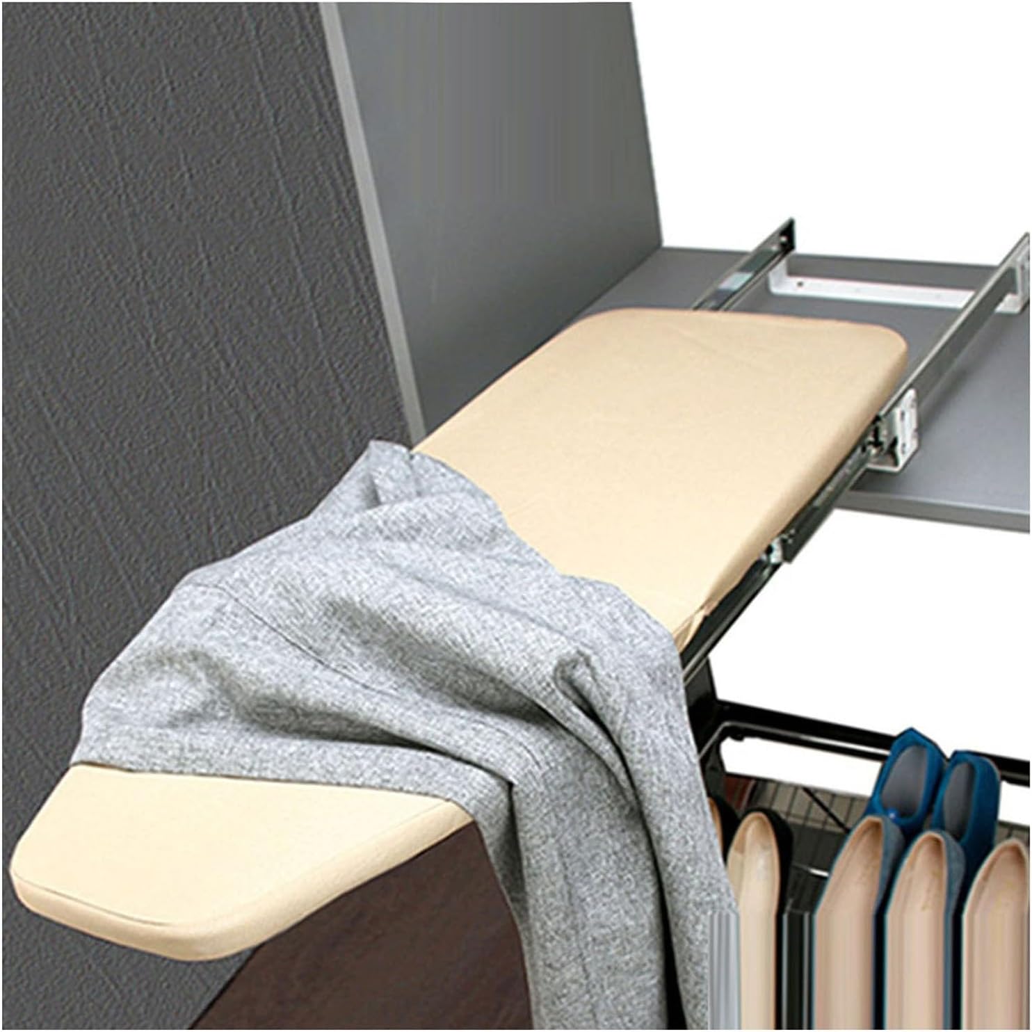 Pull-Out Stow Away in The Cabinet,Adjustable Folding Retractable Ironing Board,with Heat Resistant Ironing Cover,Load-Bearing Capacity 20 Kg(Color1)