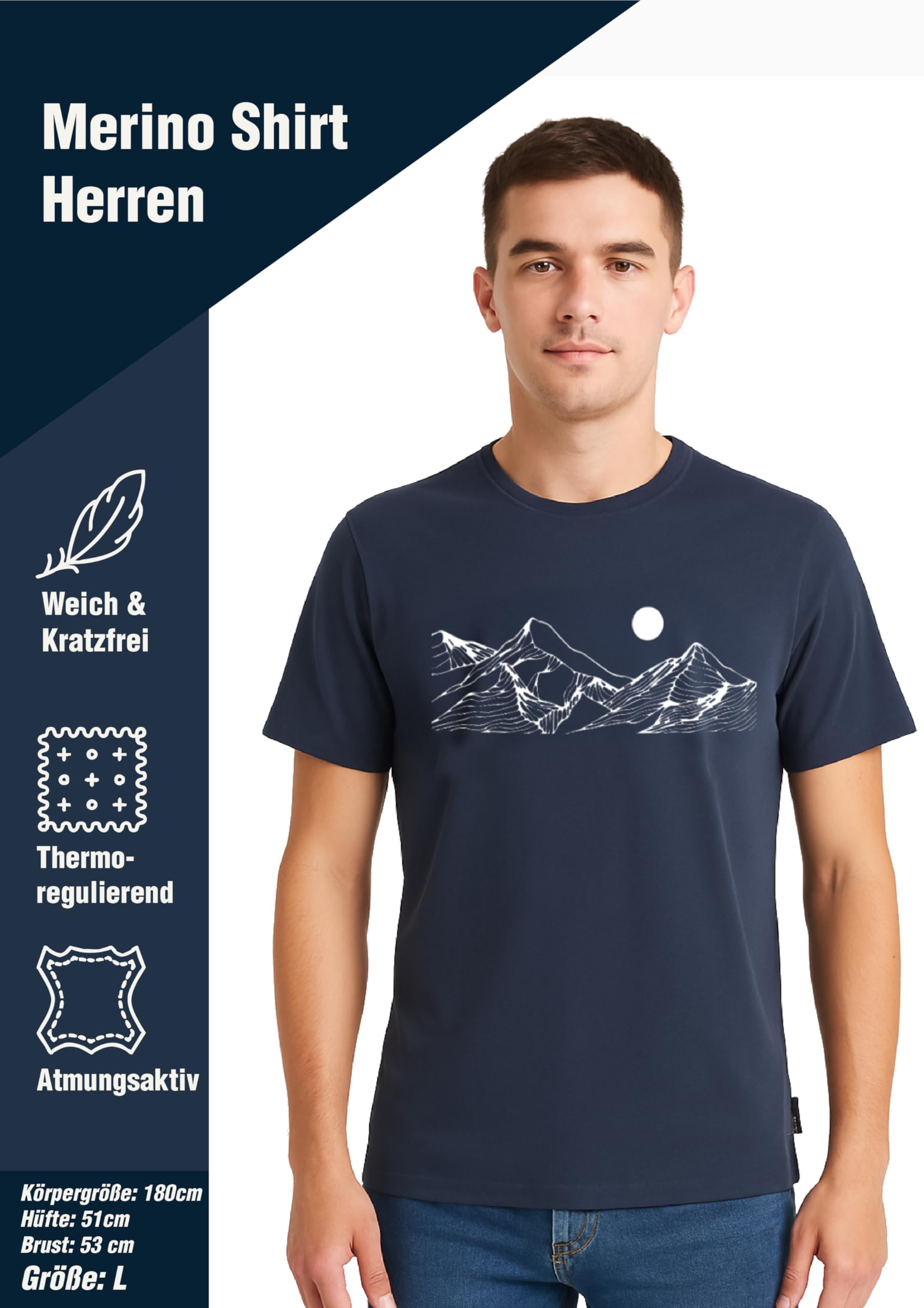 Merino T-Shirt Herren – Funktionsshirt für Wandern, Laufen & Alltag – Geruchshemmend, Weich, Schnell Trocknend, & Atmungsaktiv