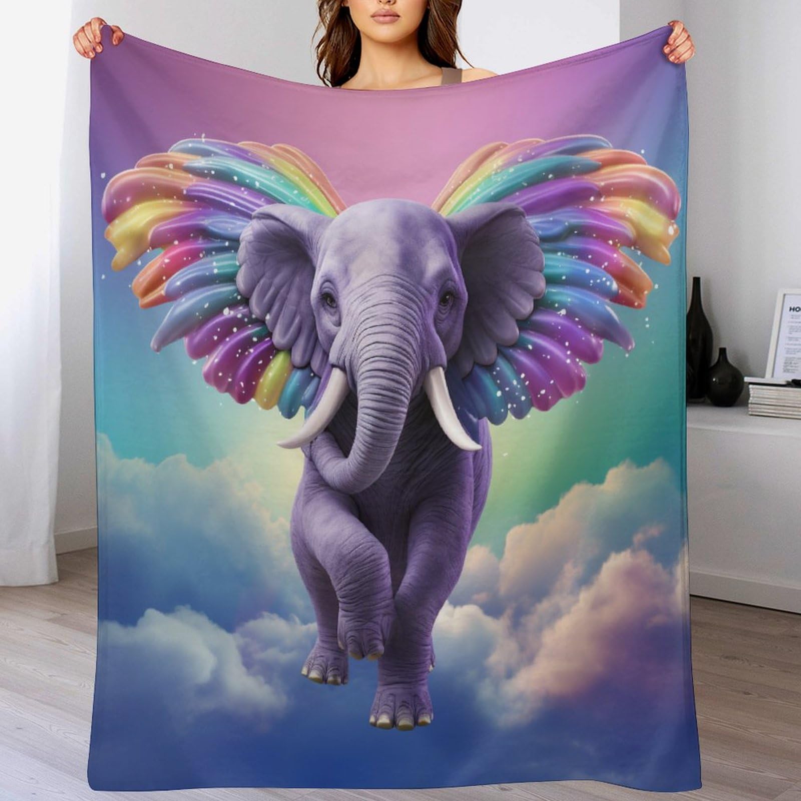 Plaid éléphant couverture polaire duveteuse super douce chaude de lit