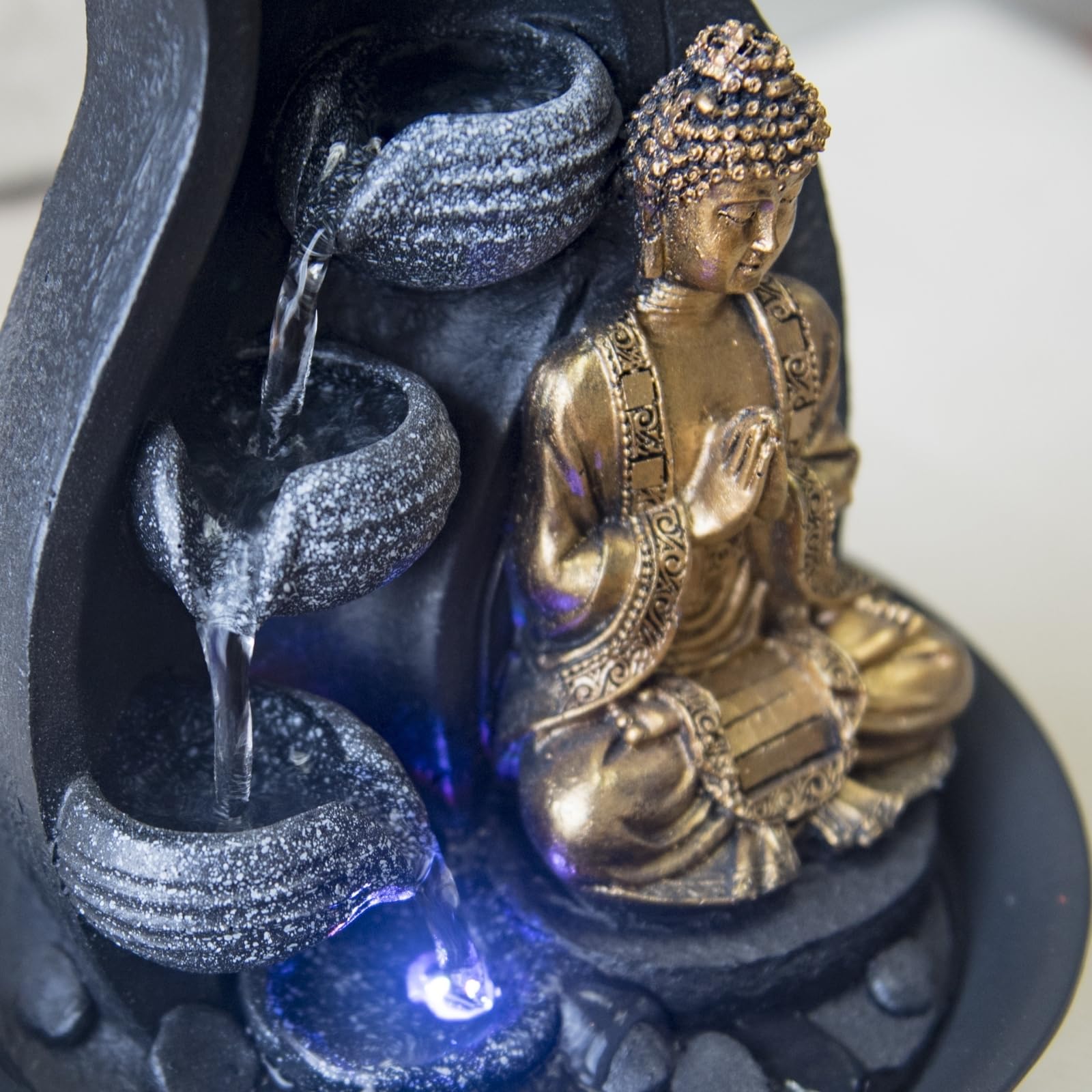 Zen Light Praya - Fuente para Interior con Bomba e iluminación LED,en Resina, Color Dorado