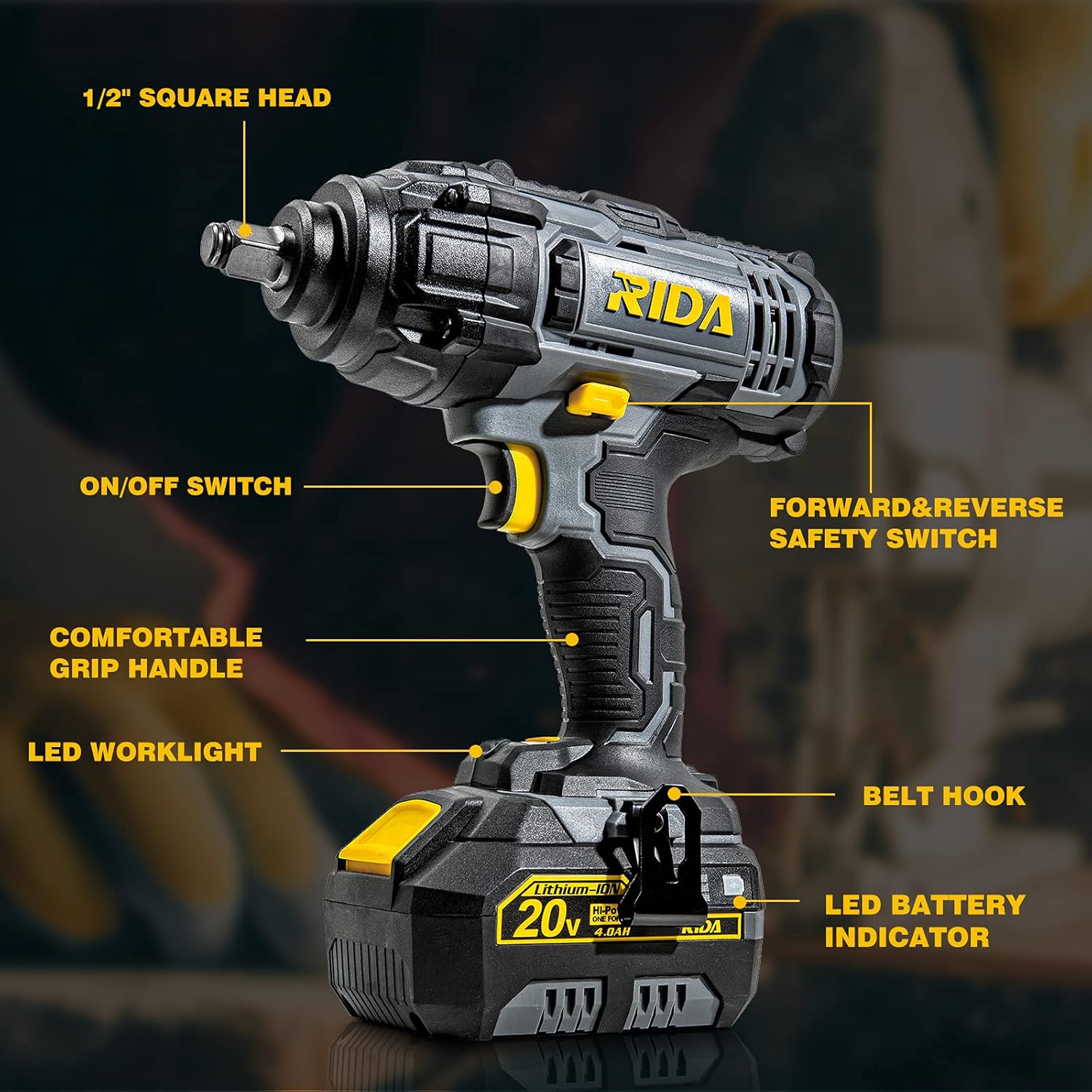 RIDA 20V Cordless Drill Driver/Impact Wrench Combo Kit, 2-Tool with 2-Pack 2.0 Ah 20V Li-Ion Compact Battery