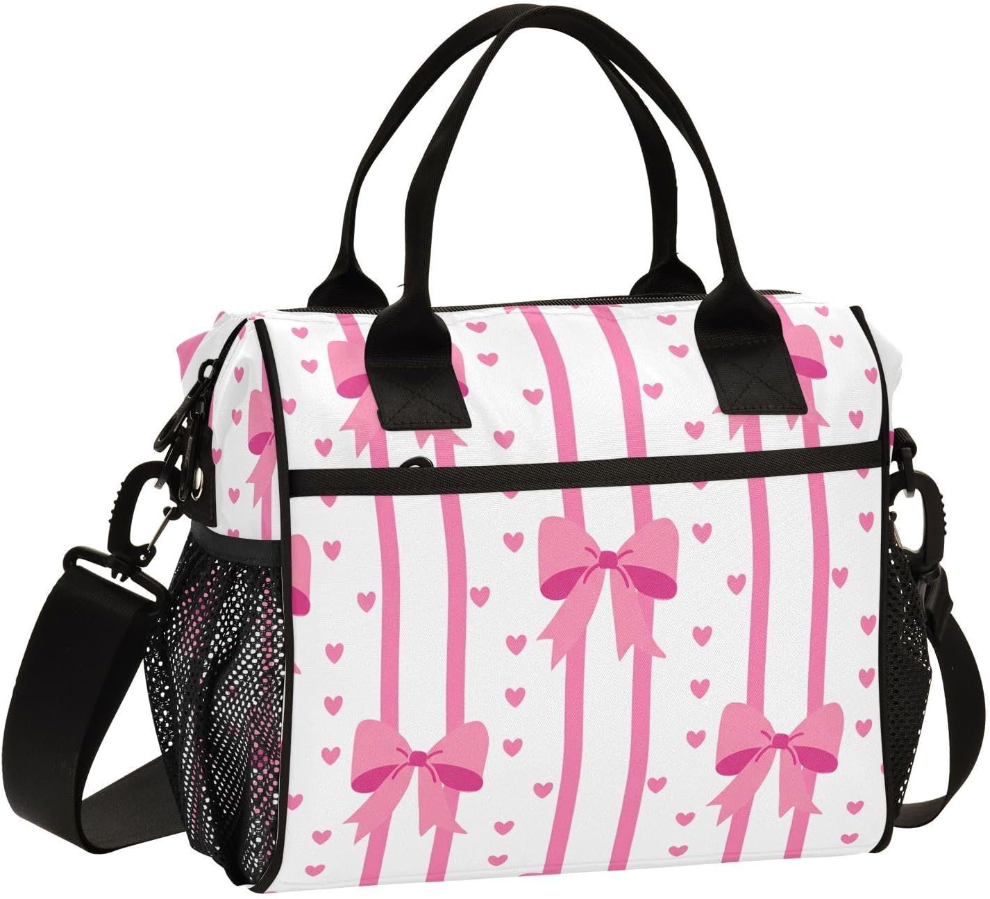 Sweetheart Stripe Pattern Lunch Bag, Large Capacity Insulated Bag, Lunch Box for Women, Reusable Insulated Lunch Box, Container for Office Work Picnic or Travel