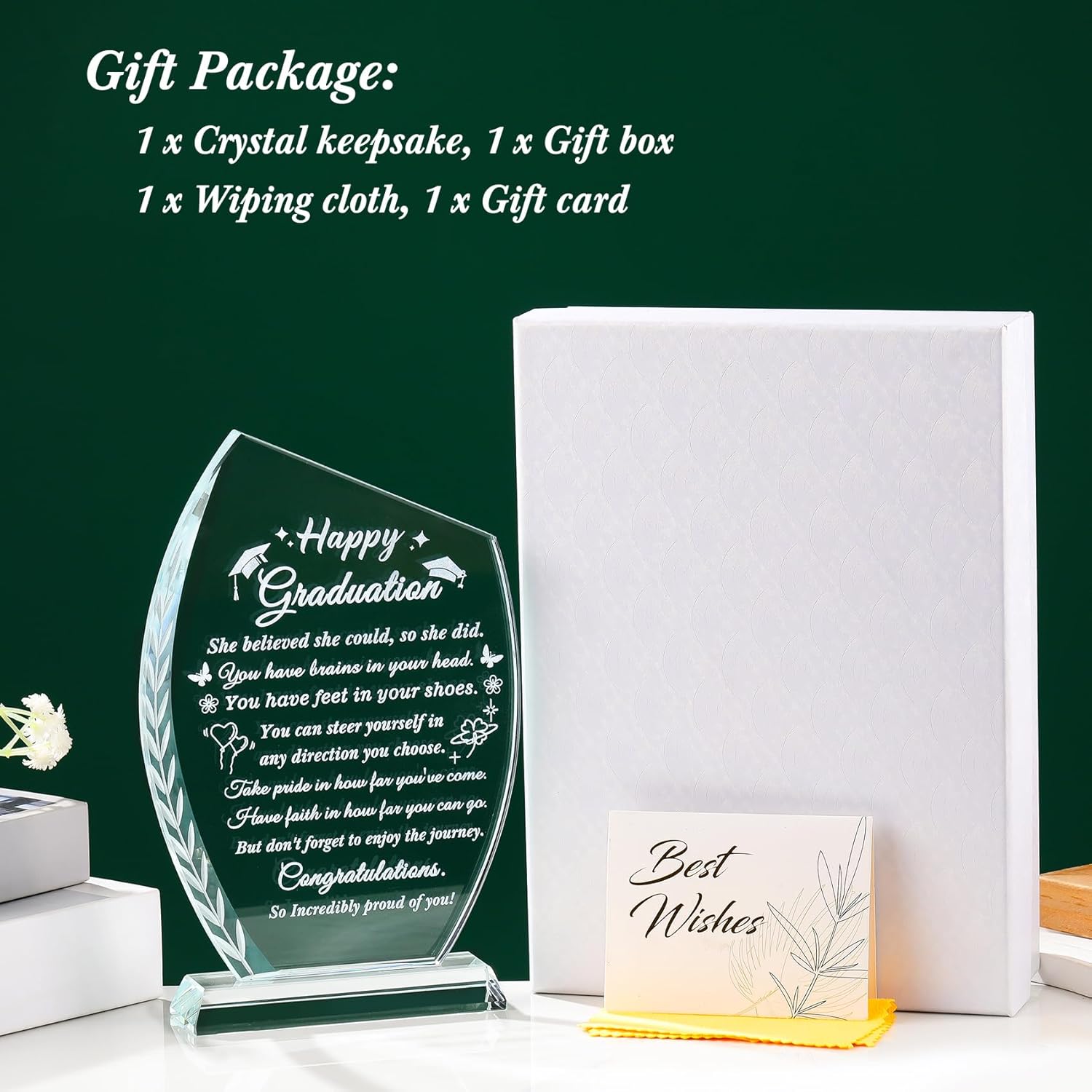 Graduation Gifts for Her - Crystal Plaque Keepsakes Decor - College High School Graduation Gift for Women, Inspirational Class of 2026 Masters Degree PHD Graduate Gifts for Best Friend or Daughter