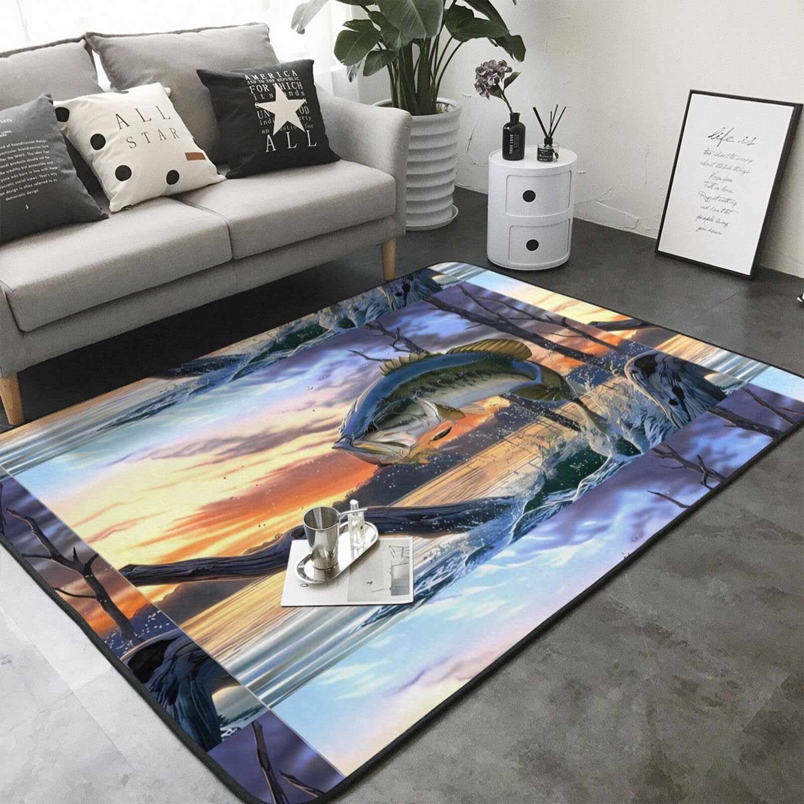Bass Fishing Wave Gryzak antypoślizgowa chłonna mata podłogowa 203 x 148 cm, do dekoracji domu parapetówka nowy dom prezent