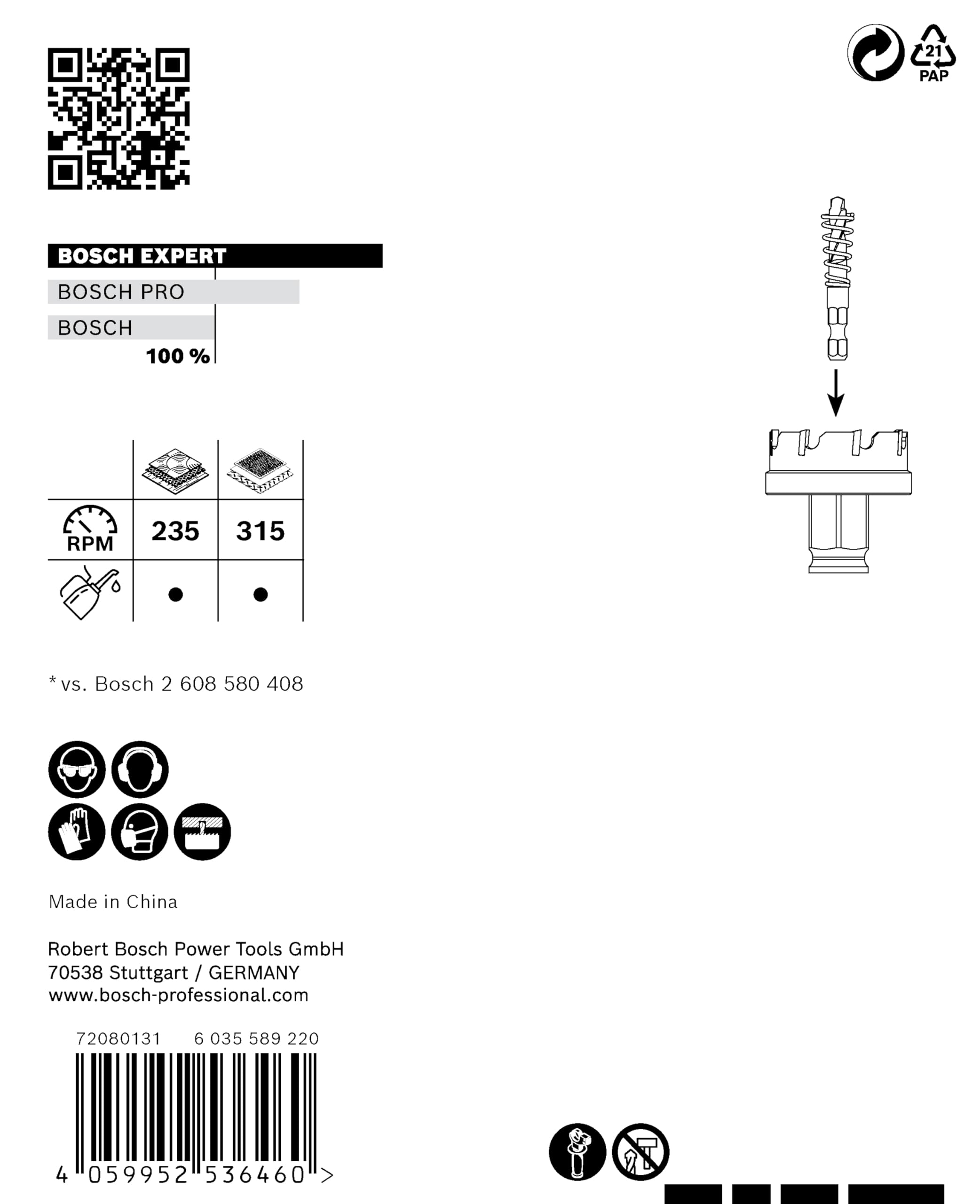 Bosch 1x Scies trépans EXPERT Sheet Metal pour systèmes Power Change Plus (pour Tôles en acier inoxydable, Tôles en acier, Ø 51 mm, Professional Accessoire Perceuses/visseuses rotatives)